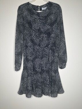 Emma & Michele Black and White Long Sleeve Polka Dot Dress